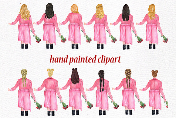 Valentines day girls clipart in Illustrations - product preview 1