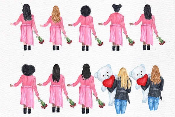 Valentines day girls clipart in Illustrations - product preview 2