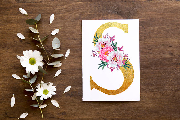 Floral Gold Alphabet Clipart in Illustrations - product preview 1