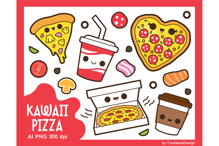 Kawaii pizza in Illustrations - product preview 8