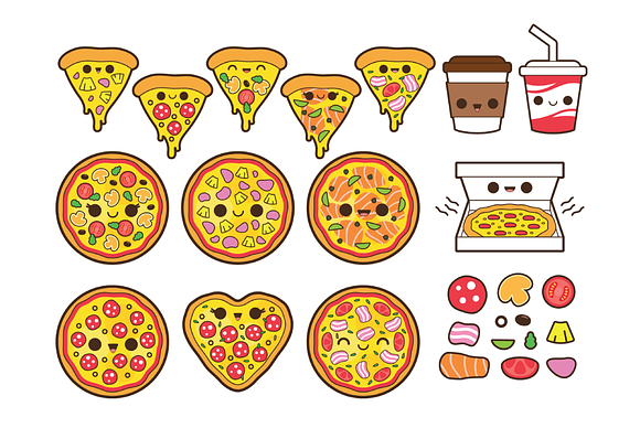 Kawaii pizza in Illustrations - product preview 1
