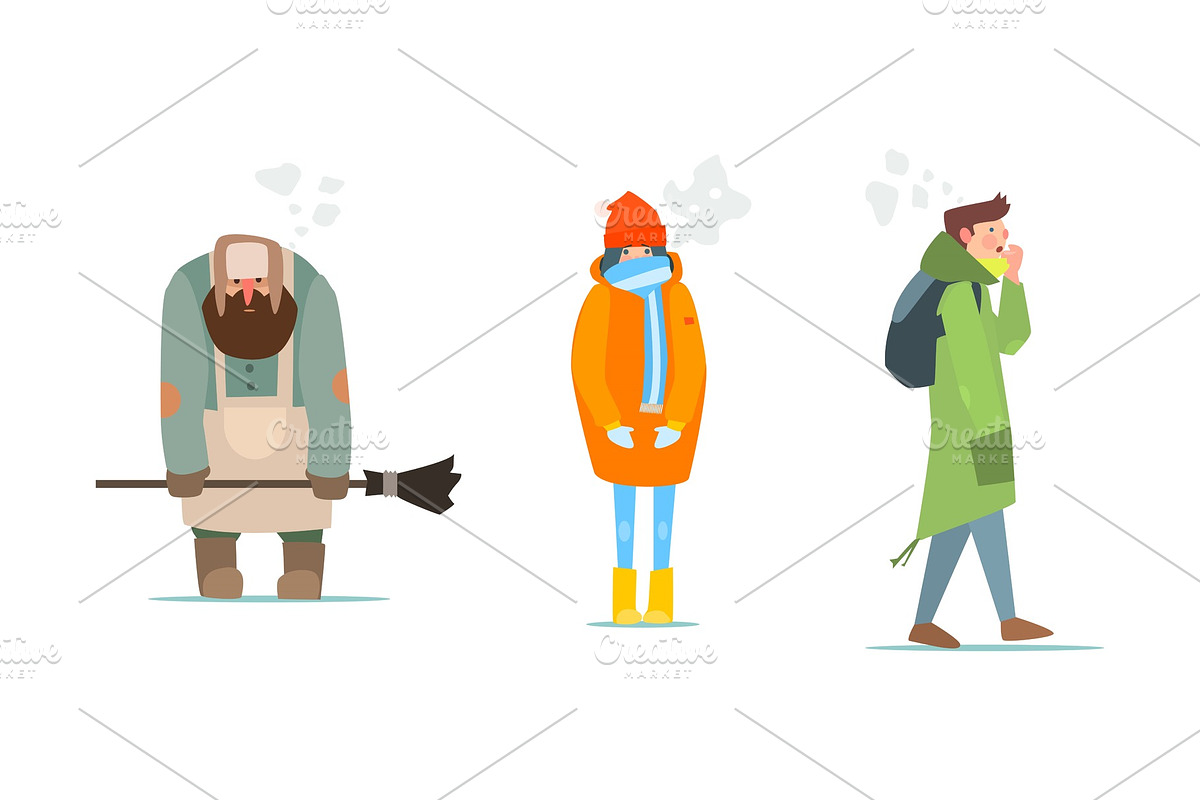 Warmly dressed people, janitor in Illustrations - product preview 8