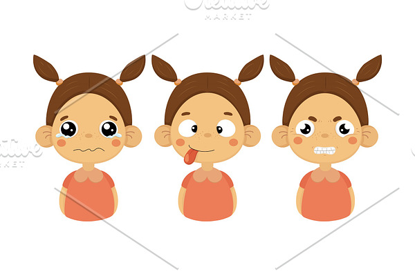 Flat vector set of little girl with