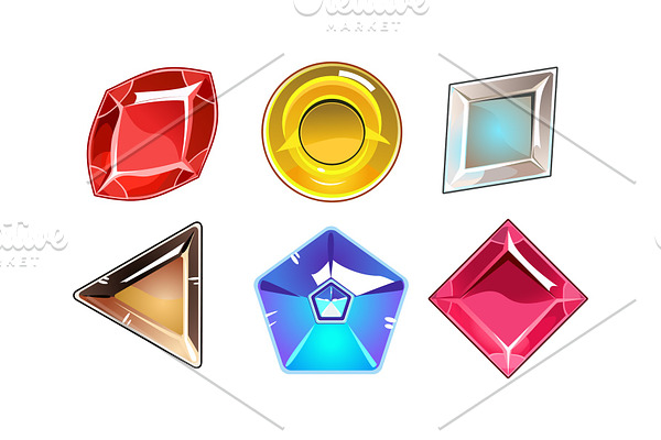 Vector set of 6 glossy stones of
