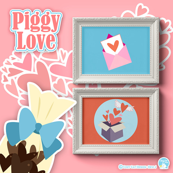 Piggy Love Digital Clip Art in Illustrations - product preview 2