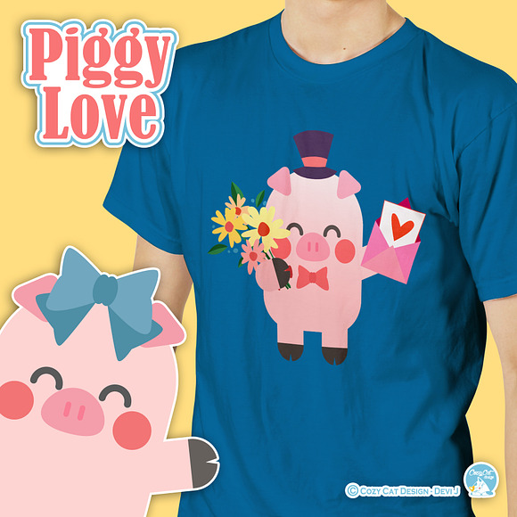 Piggy Love Digital Clip Art in Illustrations - product preview 3