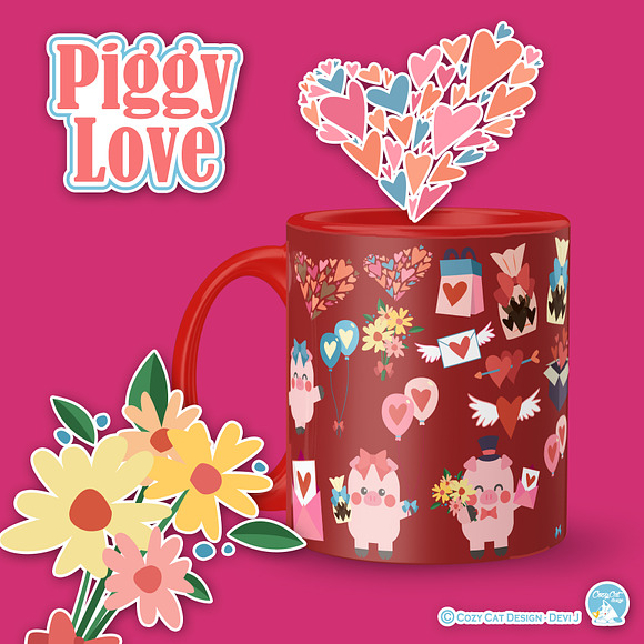 Piggy Love Digital Clip Art in Illustrations - product preview 4