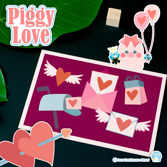 Piggy Love Digital Clip Art in Illustrations - product preview 5