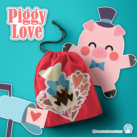 Piggy Love Digital Clip Art in Illustrations - product preview 6