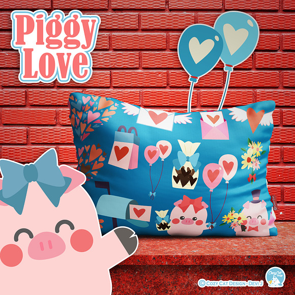 Piggy Love Digital Clip Art in Illustrations - product preview 7