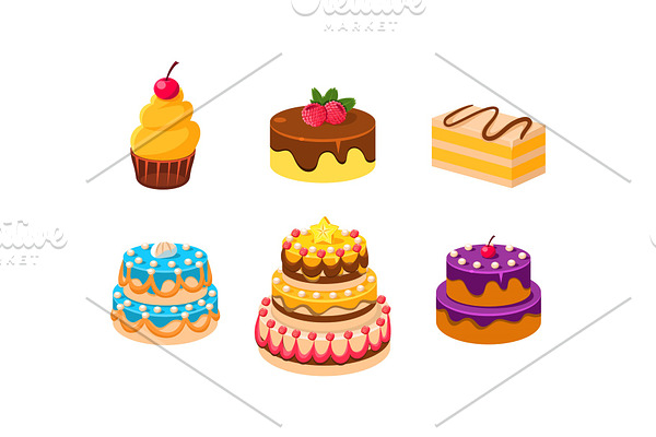 Collection of cakes set, confection