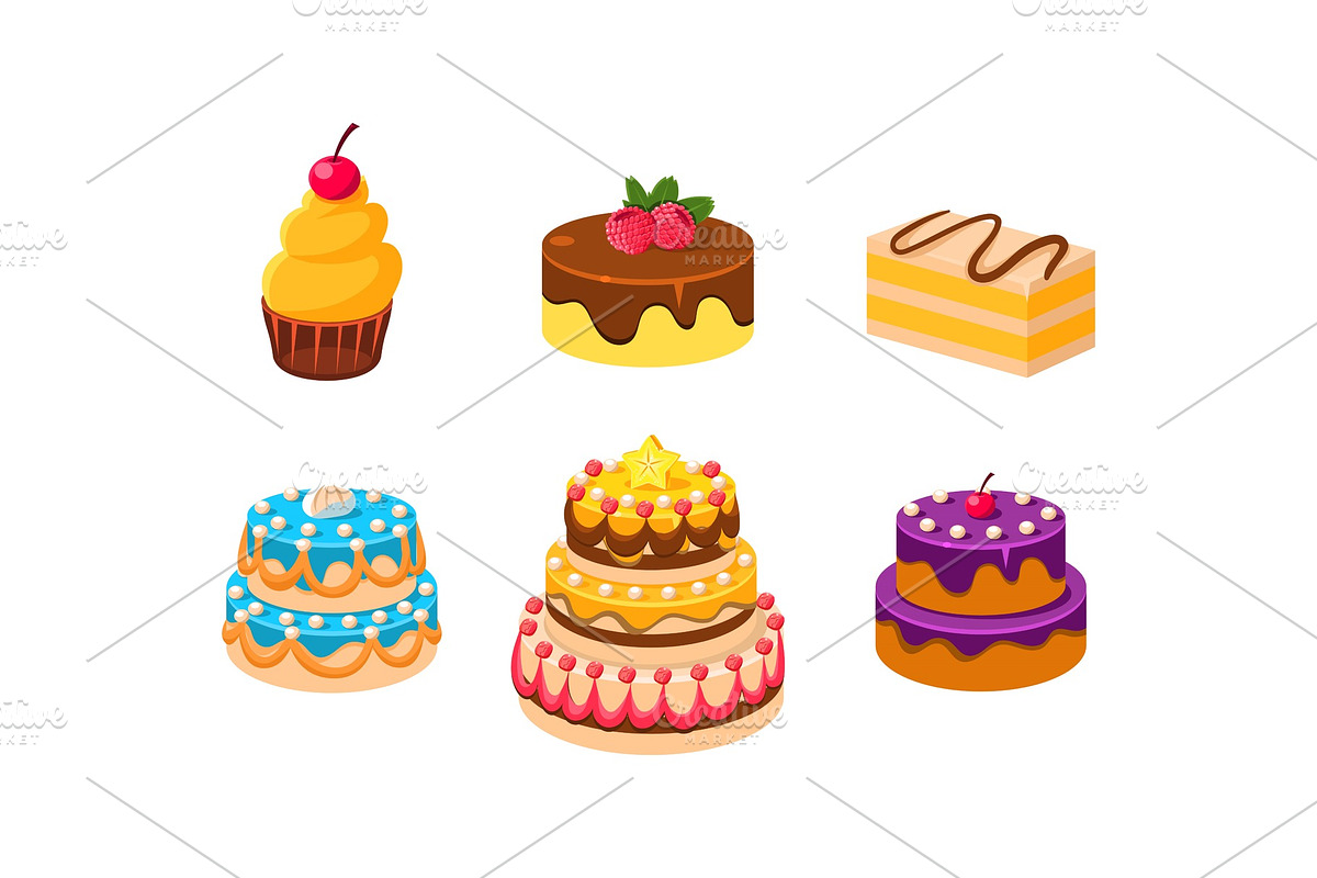 Collection of cakes set, confection in Illustrations - product preview 8