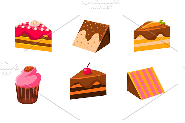 Collection of cakes set, piece of