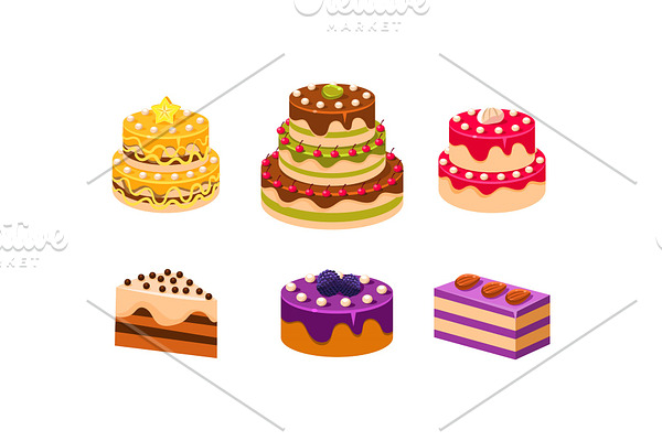 Collection of cakes set, various
