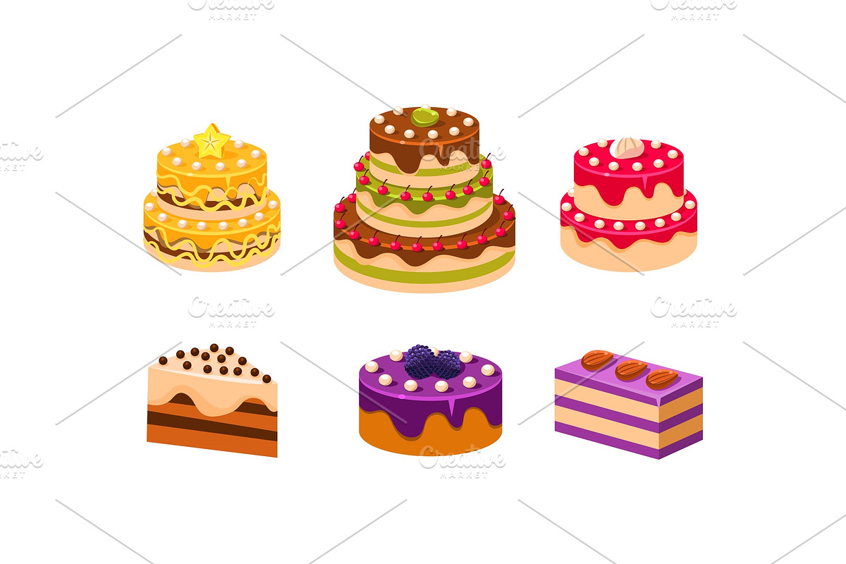 Collection of cakes set, various in Illustrations - product preview 8