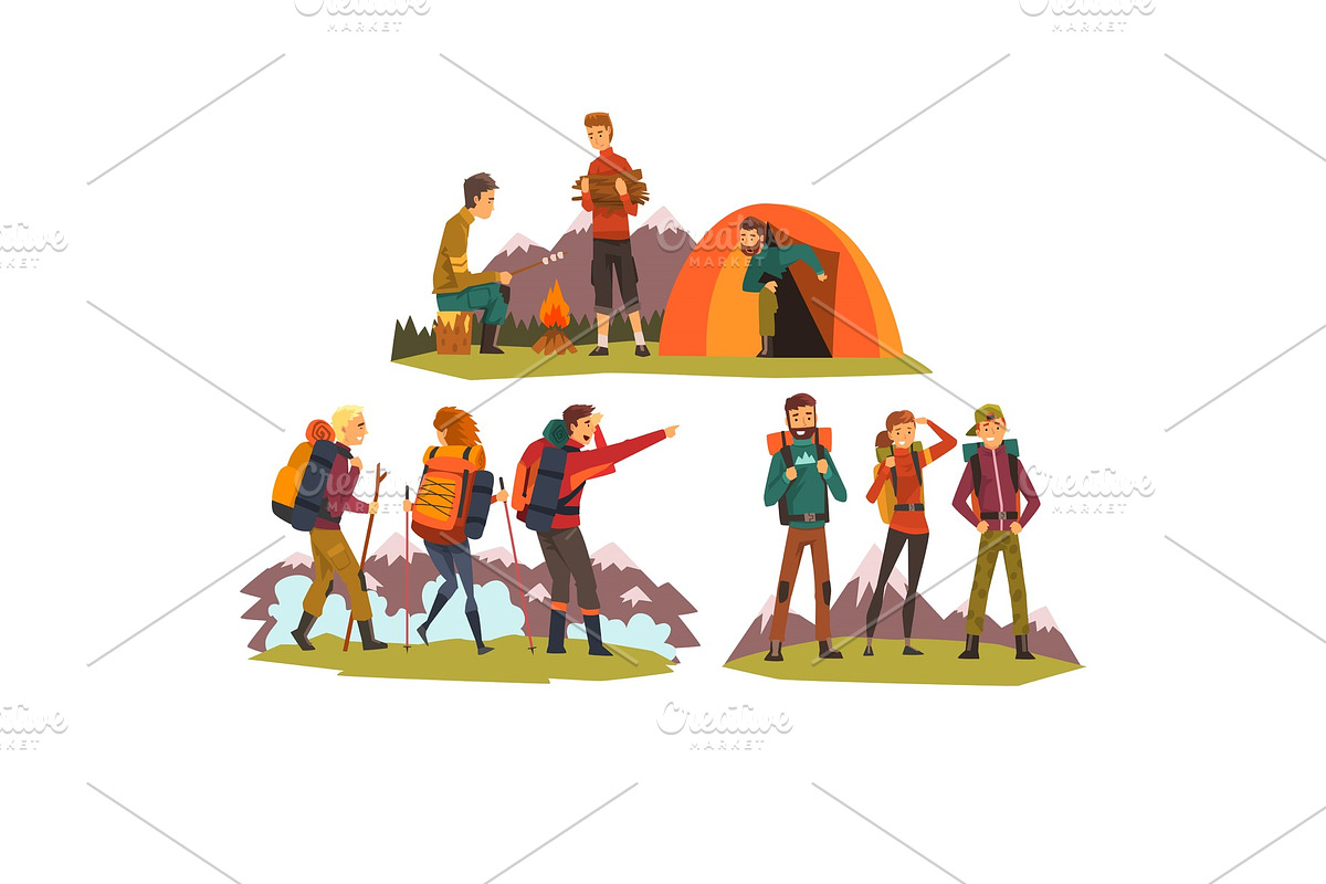 People travelling together, camping in Illustrations - product preview 8