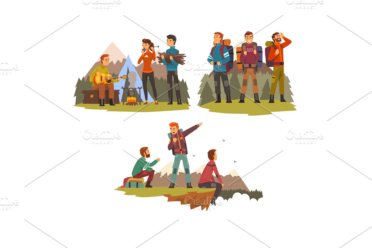 Men travelling together, camping in Illustrations - product preview 8