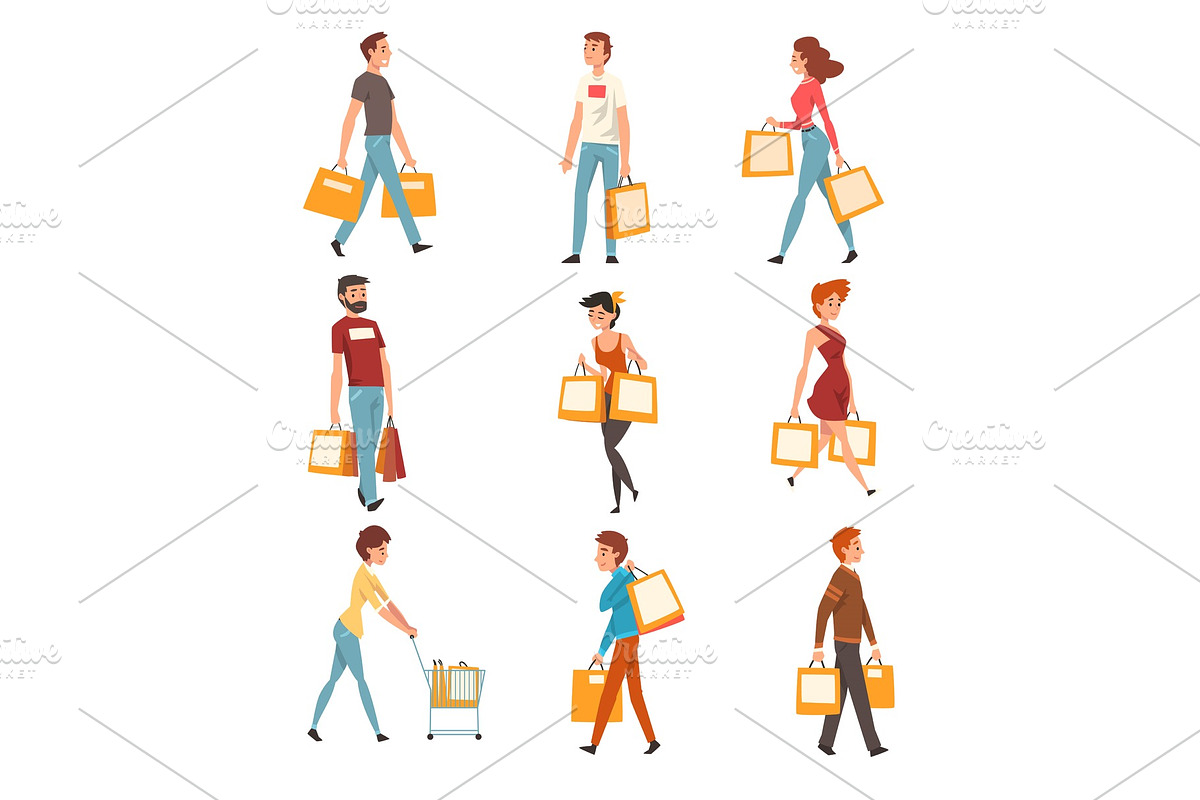 People with shopping bags set in Illustrations - product preview 8