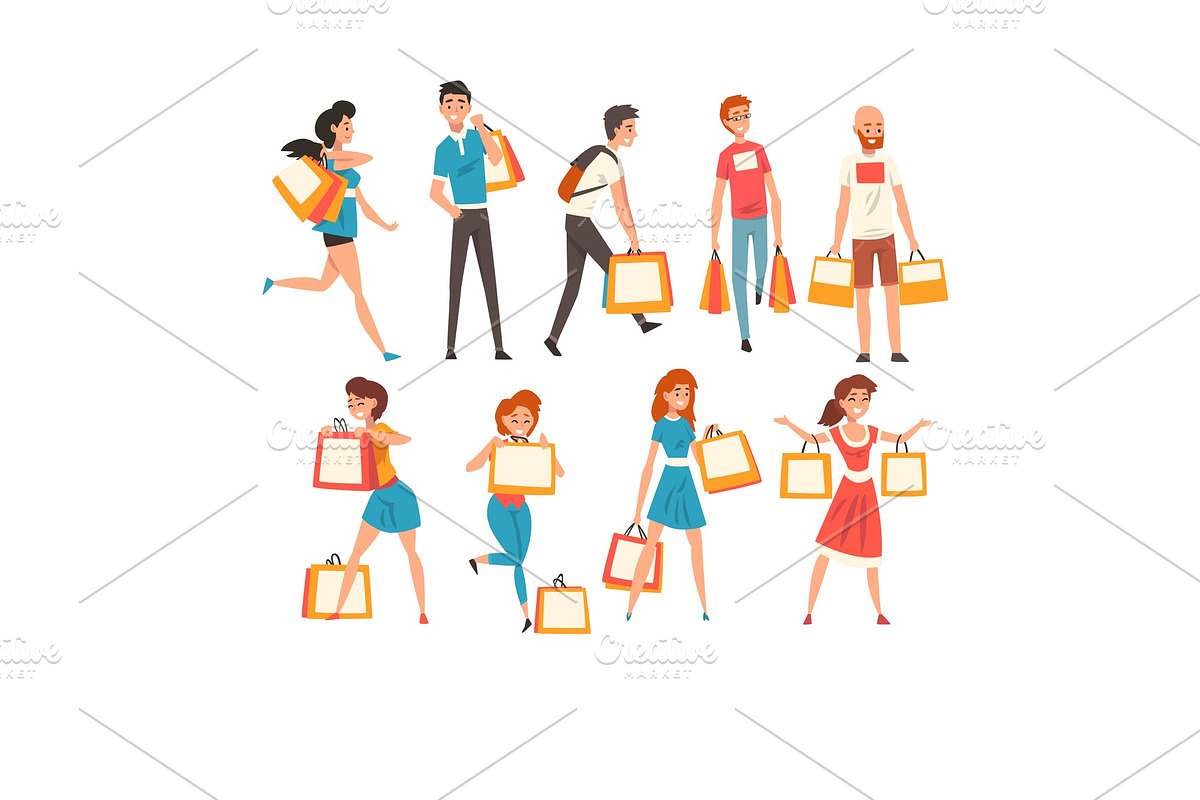 Collection of people with shopping in Illustrations - product preview 8
