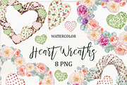 Watercolor floral Heart Wreath