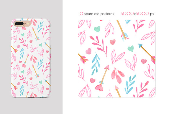 Watercolor Hearts Seamless Patterns in Patterns - product preview 1