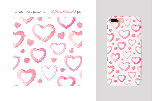 Watercolor Hearts Seamless Patterns in Patterns - product preview 6