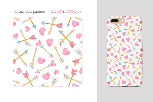 Watercolor Hearts Seamless Patterns in Patterns - product preview 7