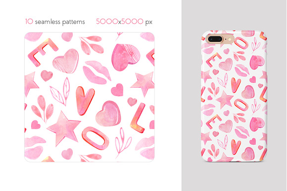 Watercolor Hearts Seamless Patterns in Patterns - product preview 8