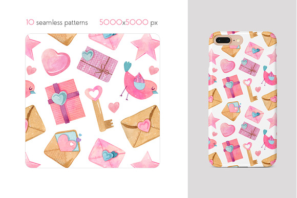 Watercolor Hearts Seamless Patterns in Patterns - product preview 10