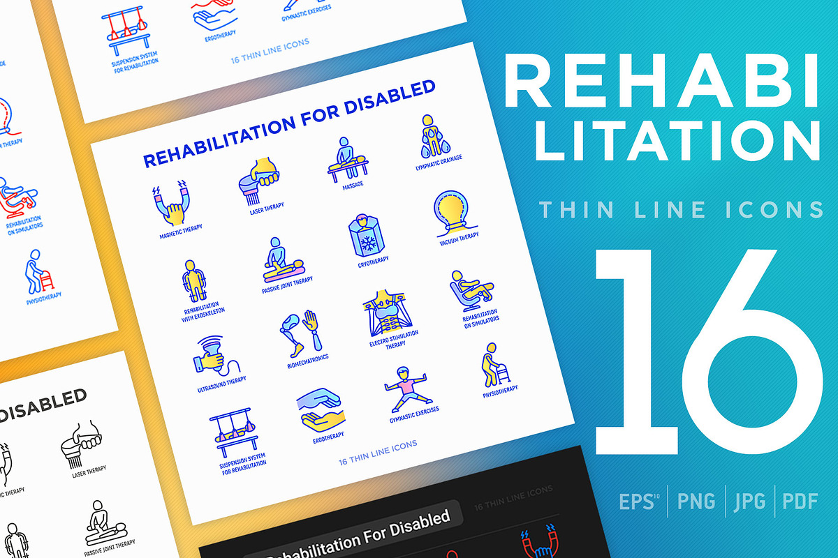 Rehabilitation | 16 Thin Line Icons in Icons - product preview 8