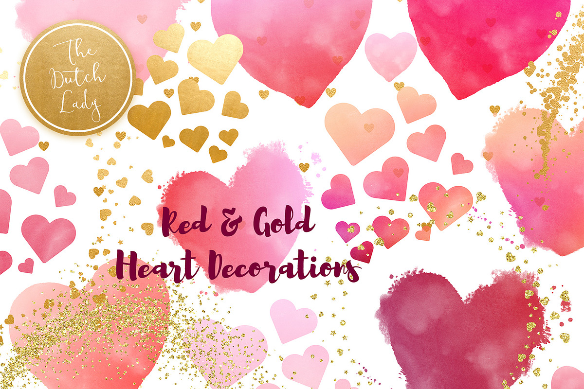 Painted Hearts & Golden Decoration in Illustrations - product preview 8