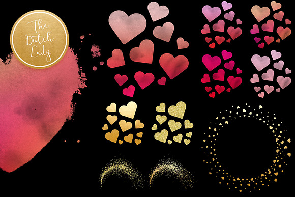 Painted Hearts & Golden Decoration in Illustrations - product preview 2
