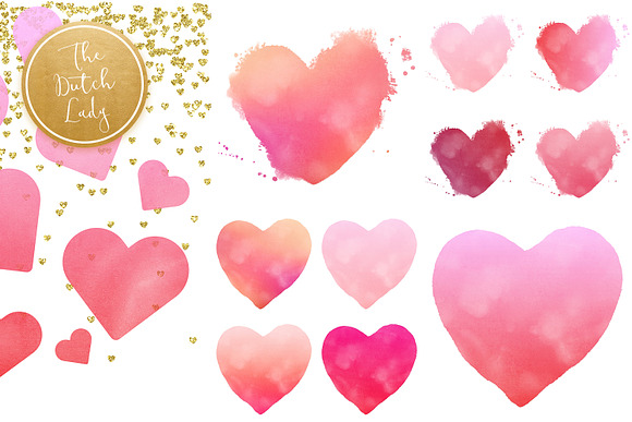 Painted Hearts & Golden Decoration in Illustrations - product preview 3