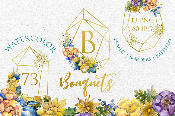 Bouquets Yellow Watercolor png  in Illustrations - product preview 1