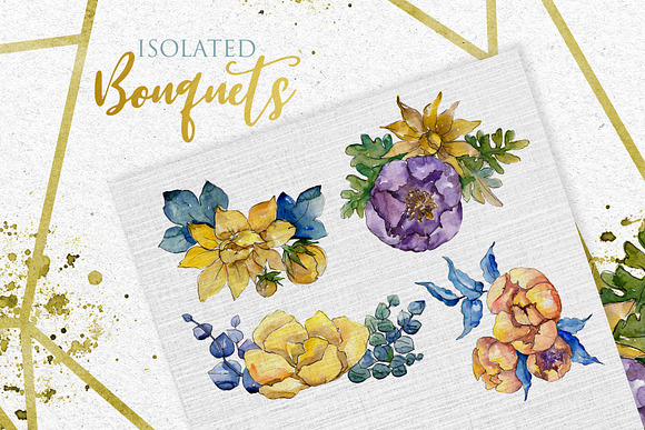 Bouquets Yellow Watercolor png  in Illustrations - product preview 4