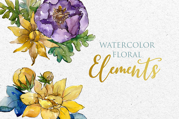 Bouquets Yellow Watercolor png  in Illustrations - product preview 5