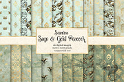 Sage & Gold Peacock Digital Paper