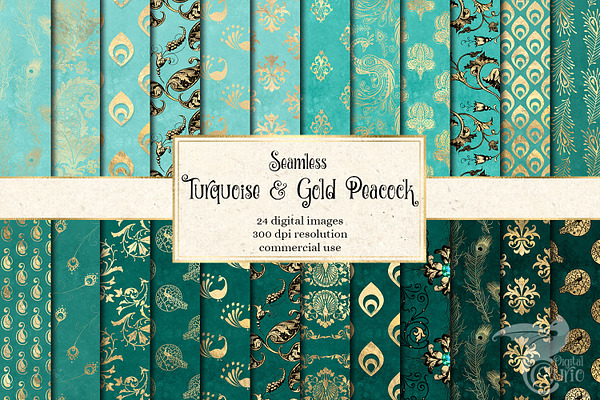 Turquoise & Gold Peacock Patterns