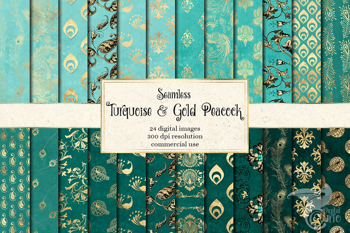Turquoise & Gold Peacock Patterns in Patterns - product preview 8