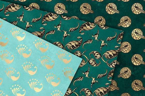 Turquoise & Gold Peacock Patterns in Patterns - product preview 1