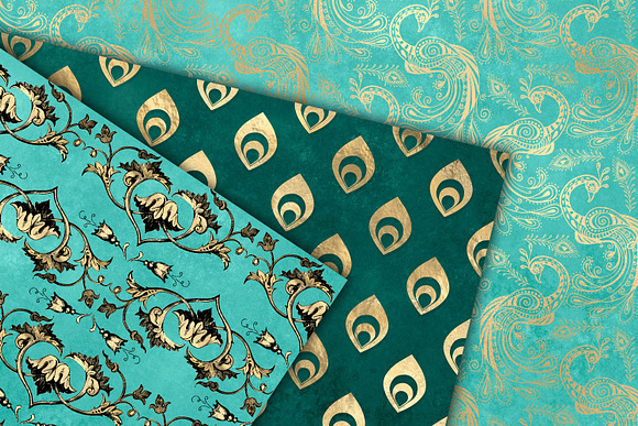 Turquoise & Gold Peacock Patterns in Patterns - product preview 2