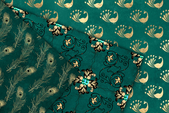 Turquoise & Gold Peacock Patterns in Patterns - product preview 3