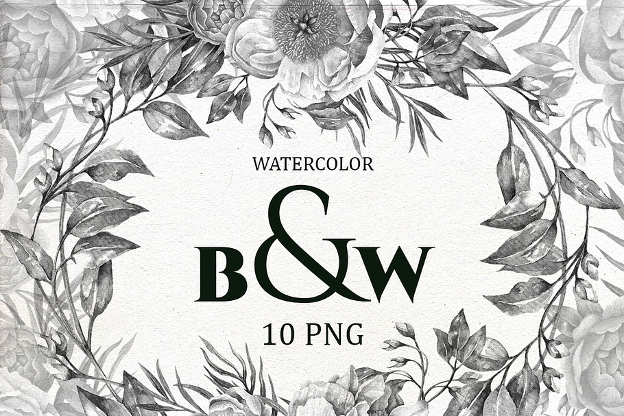 B&W Watercolor Wedding Clip Art.