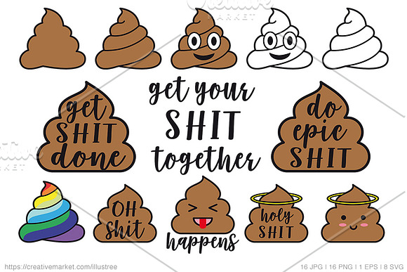 Poop emoji vector set in Kawaii Emoticons - product preview 1