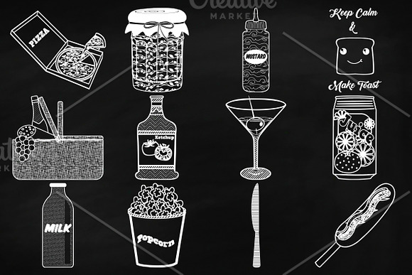 Chalk Savory Food Doodles Clip Art in Illustrations - product preview 1