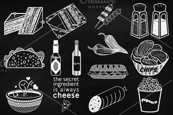 Chalk Savory Food Doodles Clip Art in Illustrations - product preview 2