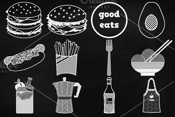 Chalk Savory Food Doodles Clip Art in Illustrations - product preview 3