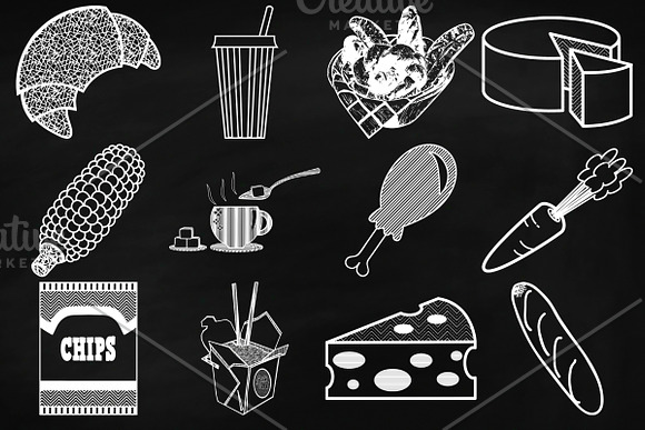 Chalk Savory Food Doodles Clip Art in Illustrations - product preview 4