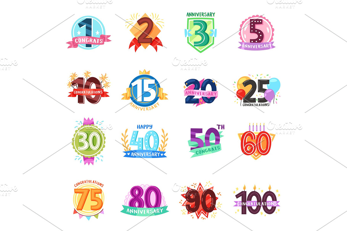 Anniversary badges vector birthday in Objects - product preview 8