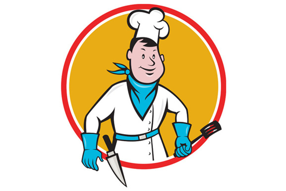Chef Cook Holding Spatula Knife Circ